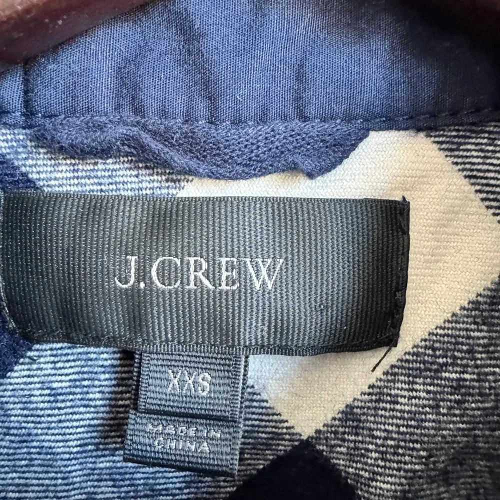 J. Crew Women XS navy blue white gingham plaid 1/4 zip jacket‎ Shacket cabincore